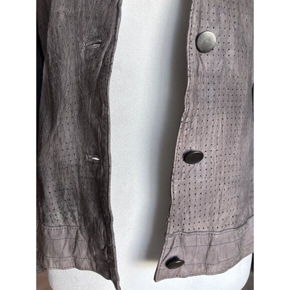 7 For All Mankind Womens Gray Leather Perforated Jacket‎ Red Lining Grunge Moto - Picture 3 of 11
